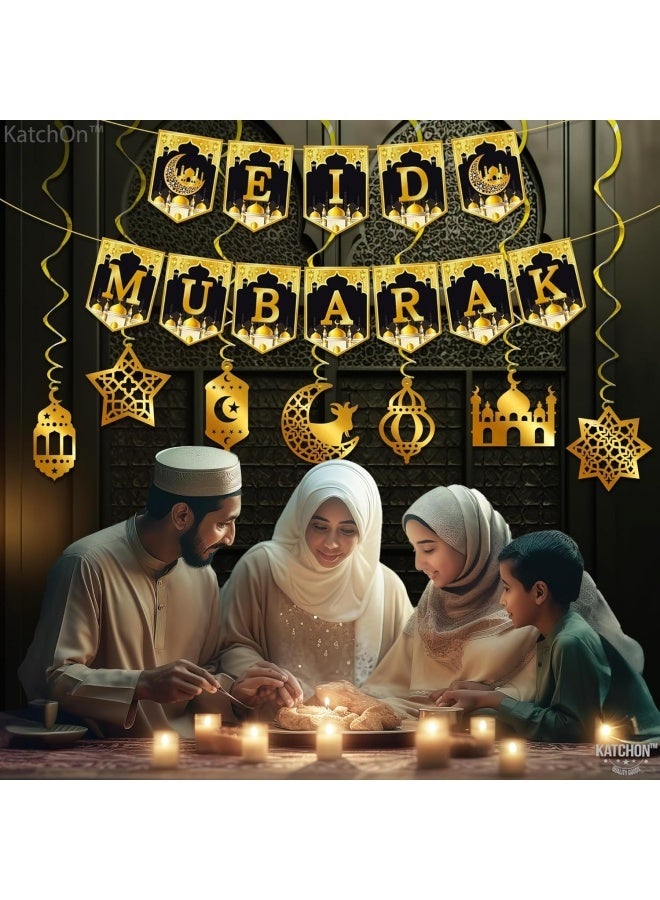 مجموعة لافتة عيد مبارك باللونين الذهبي والأسود وإكليل من 17 قطعة لتزيين العيد - Image 5